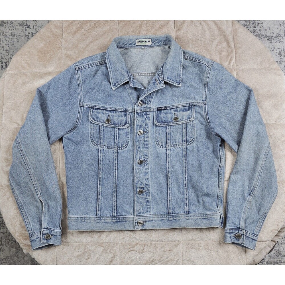 Vintage Guess Jeans Trucker Jacket Heavyweight Denim Blue Mens XL 80s 90s USA